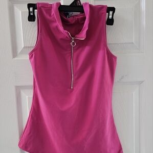 Women's Pink Sleeveless Zip-Up Top
